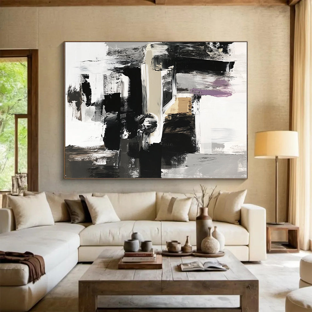Abstract Car Scene Painting with Neutral and Purple Tones GER360