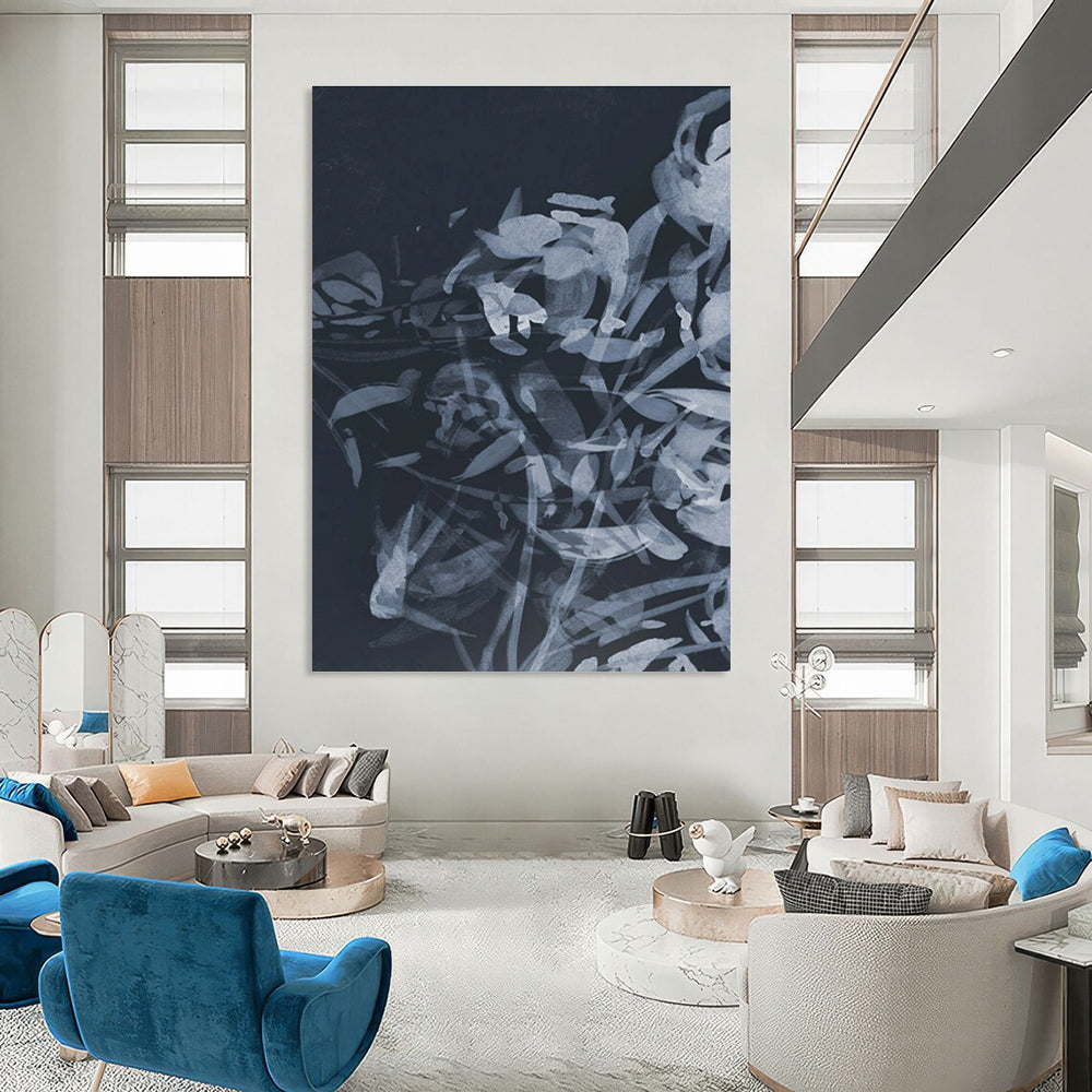 Blue Ink Floral Abstract Painting ADGE240