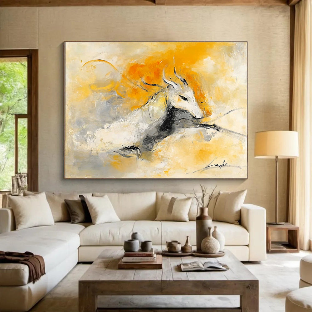 Mythical Creature Abstract Painting with Yellow and Gray DYP499