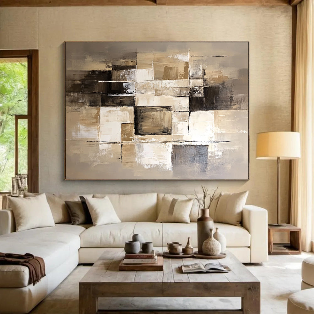 Beige Brown Cubic Layers Abstract Painting GER859