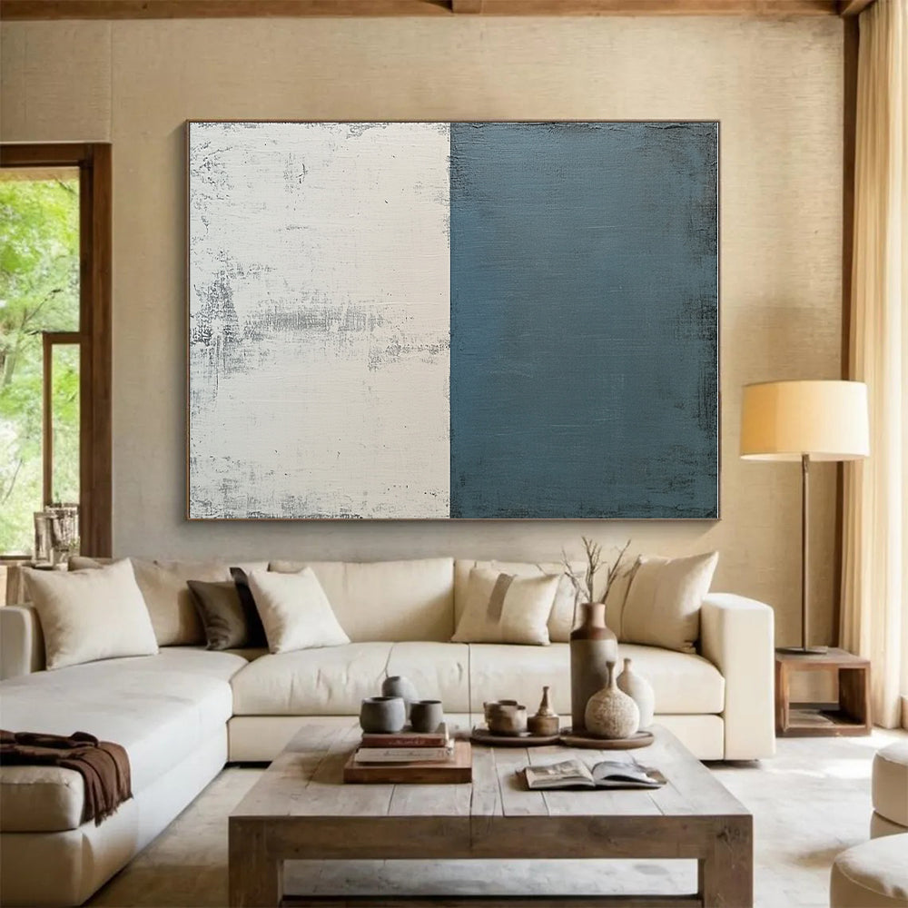 Blue and White Abstract Painting with Textured Layers GER177