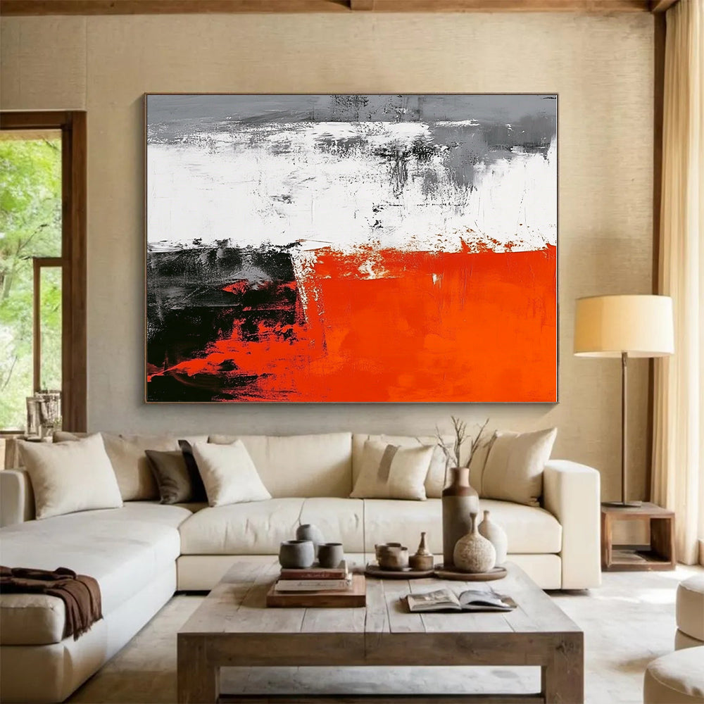 Red and Gray Abstract Painting with Textured Strokes GER450