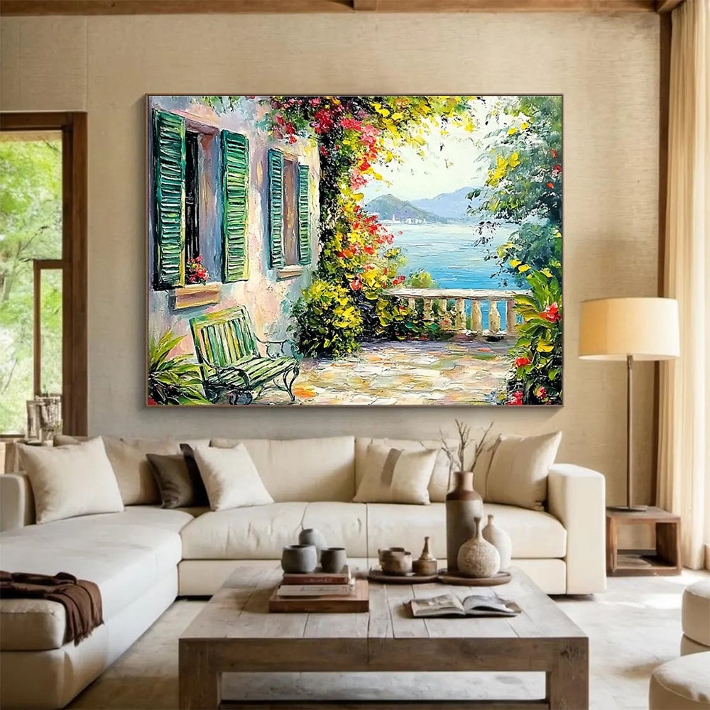 Coastal Terrace Abstract Painting with Charming, Mediterranean Vibes THY415