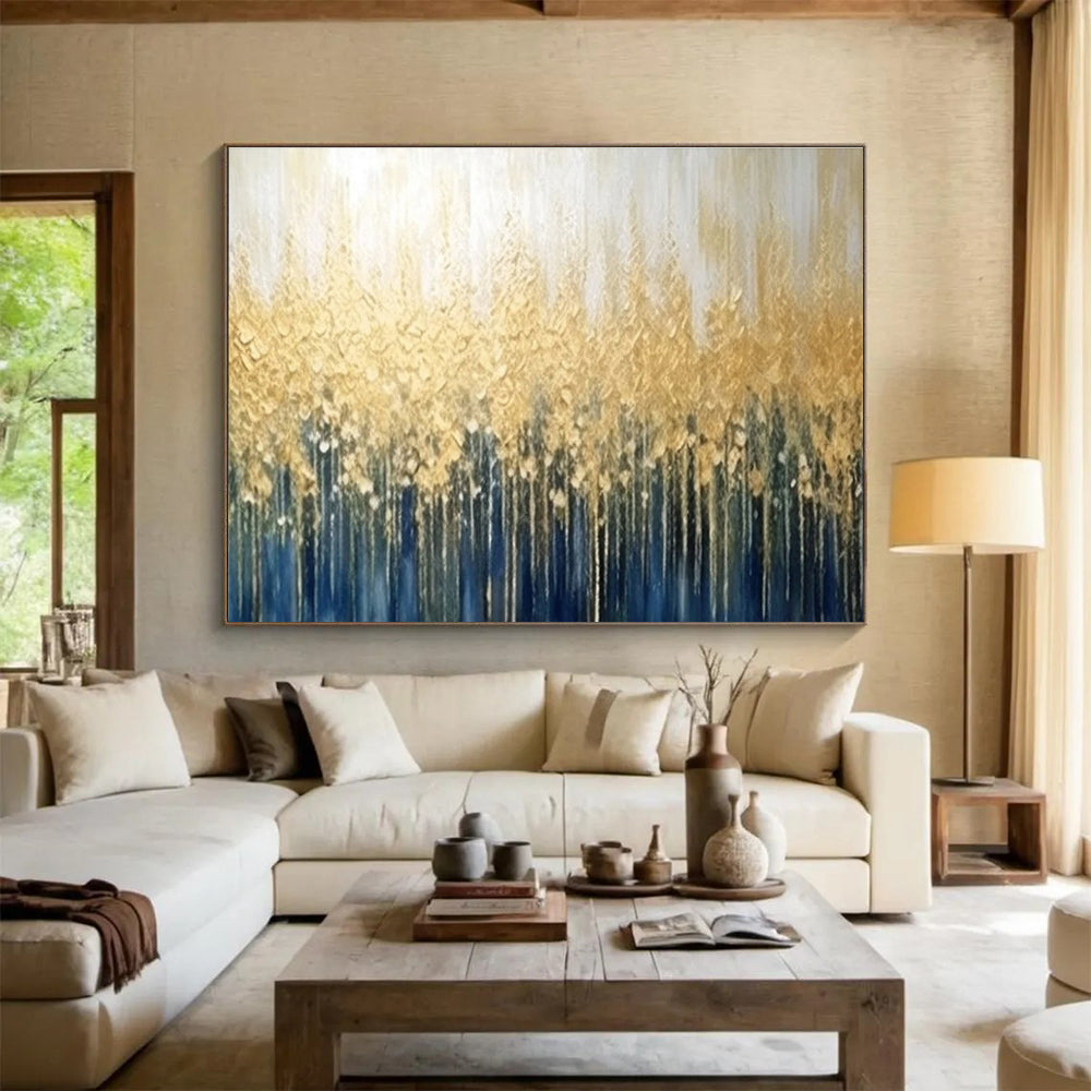 Gold Blue Forest Abstract Painting THY051