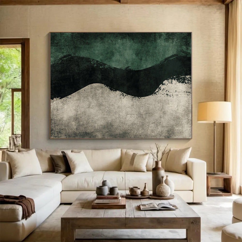 Green and Black Silhouette Abstract Painting with Textured Background GER150