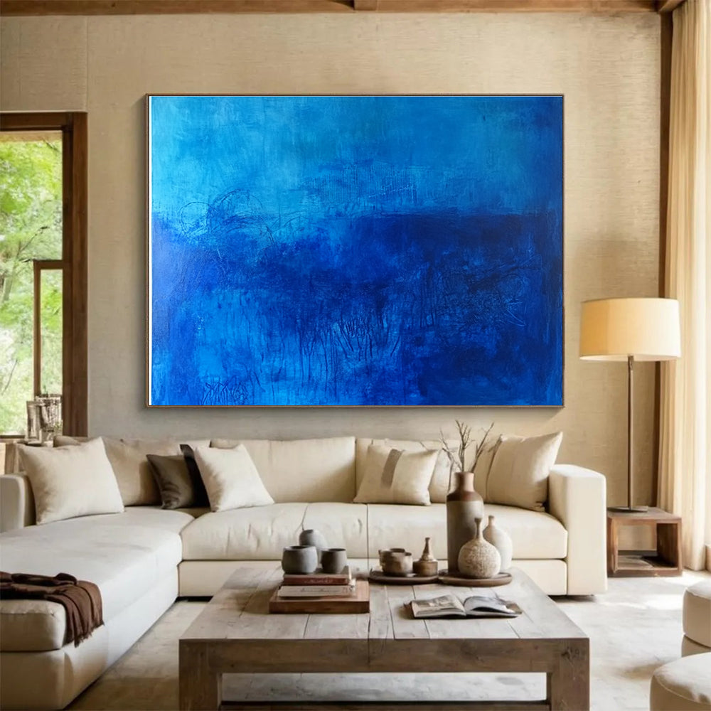 Monochromatic Blue Abstract Painting with Hidden Details DYP197