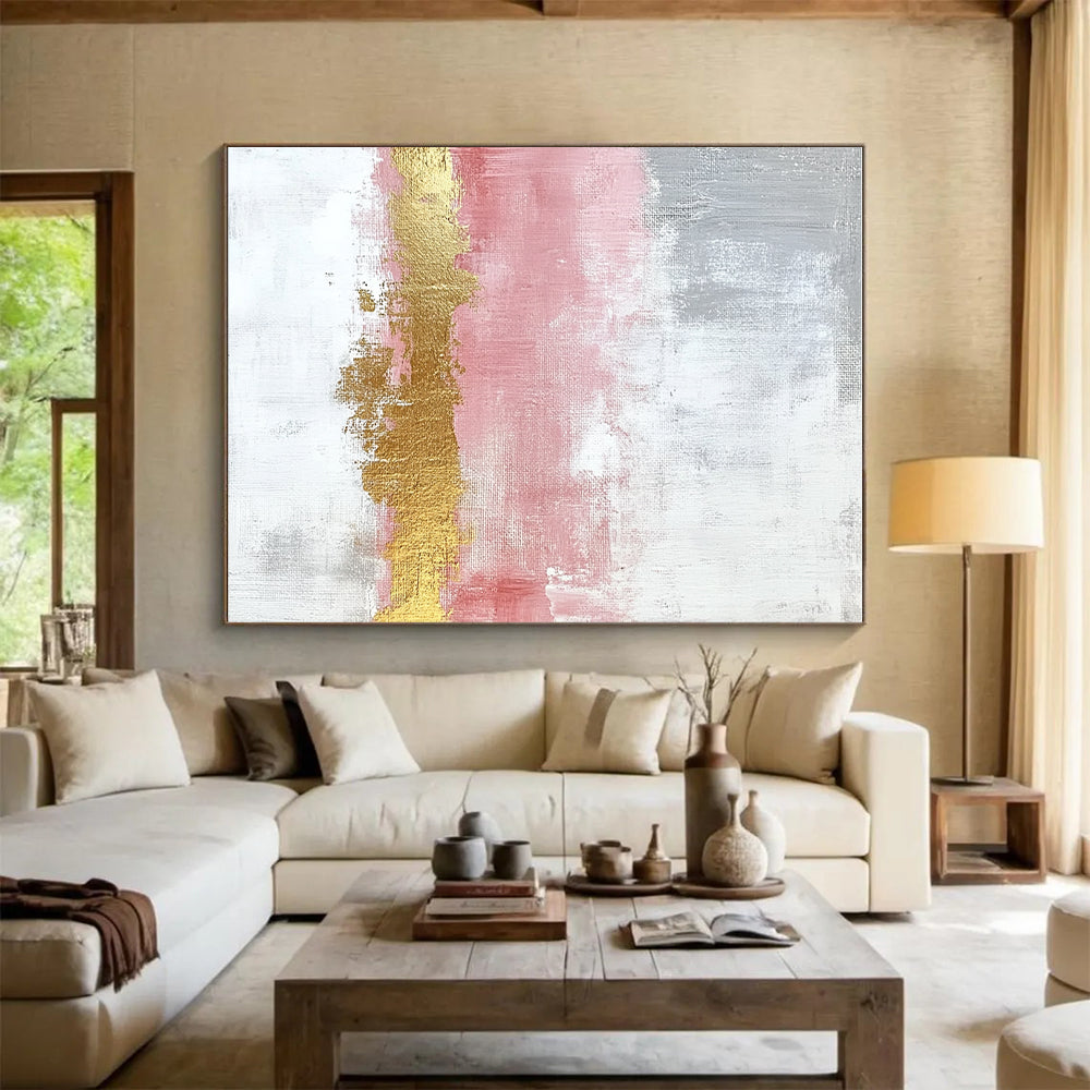 Pink Gold Abstract Painting with Gray and White GER330