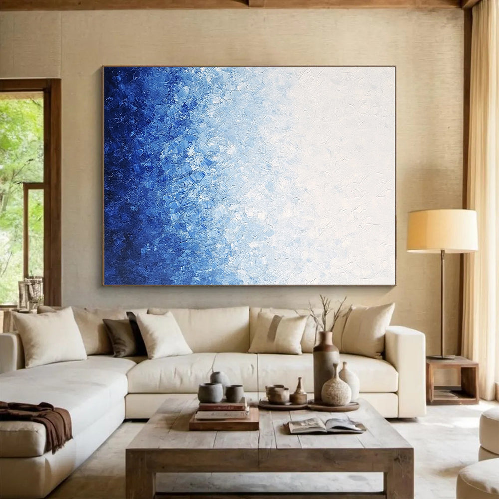 Blue Gradient Abstract Painting with Textured Depths GER393