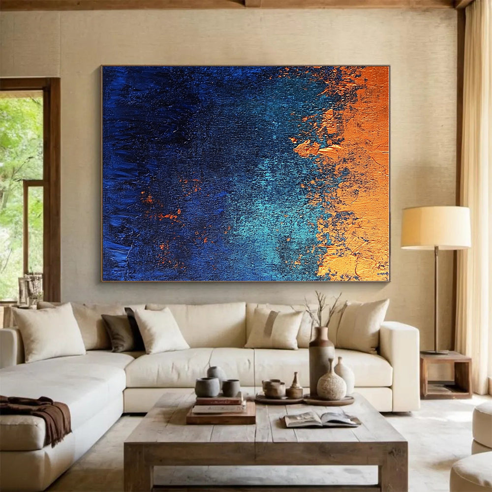 Blue Orange Abstract Painting with Textured Layers GER709