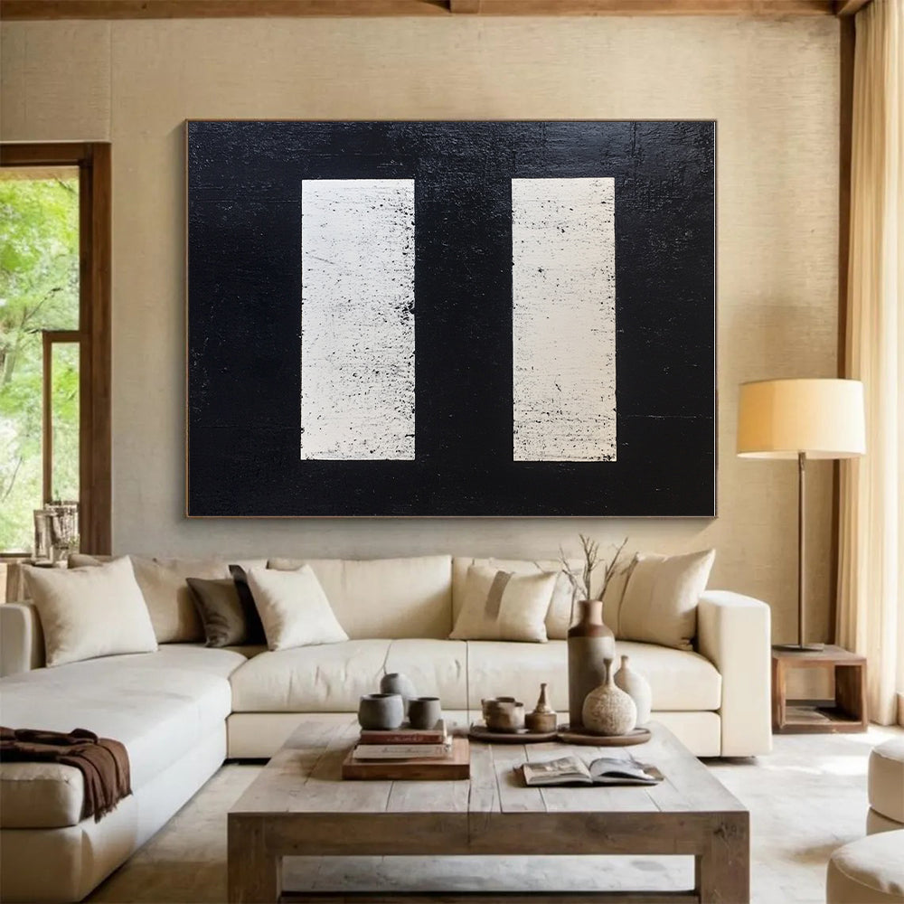 Black and White Rectangles Abstract Painting GER876