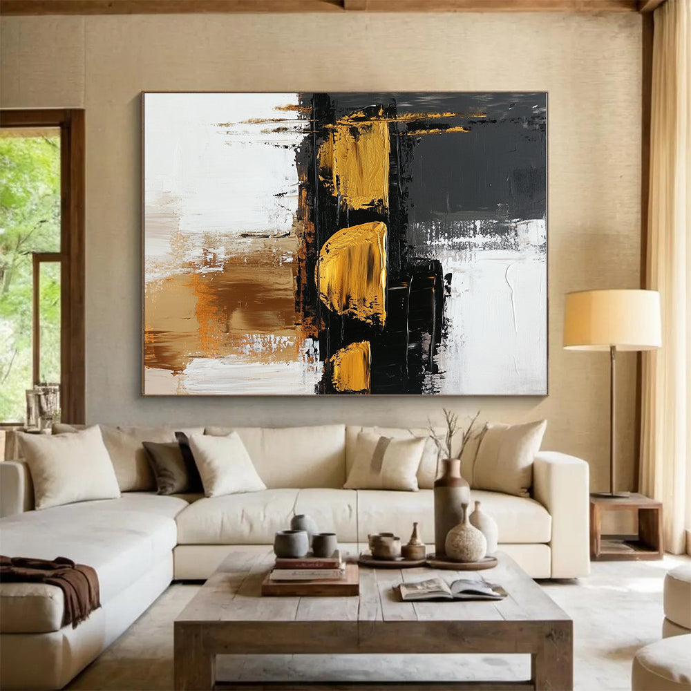 Gold Accent Abstract with Black White and Gray Layers GER368