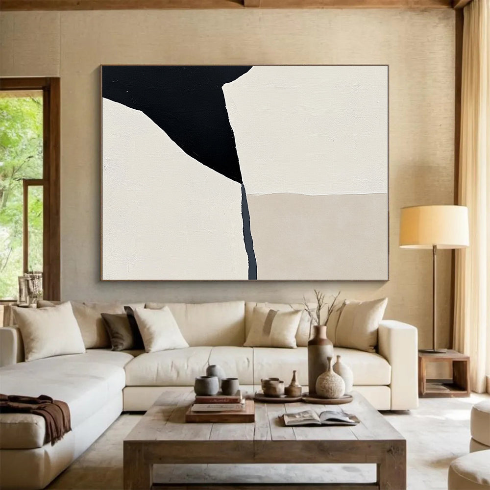Black and Beige Abstract Painting with Geometric Shapes GER160