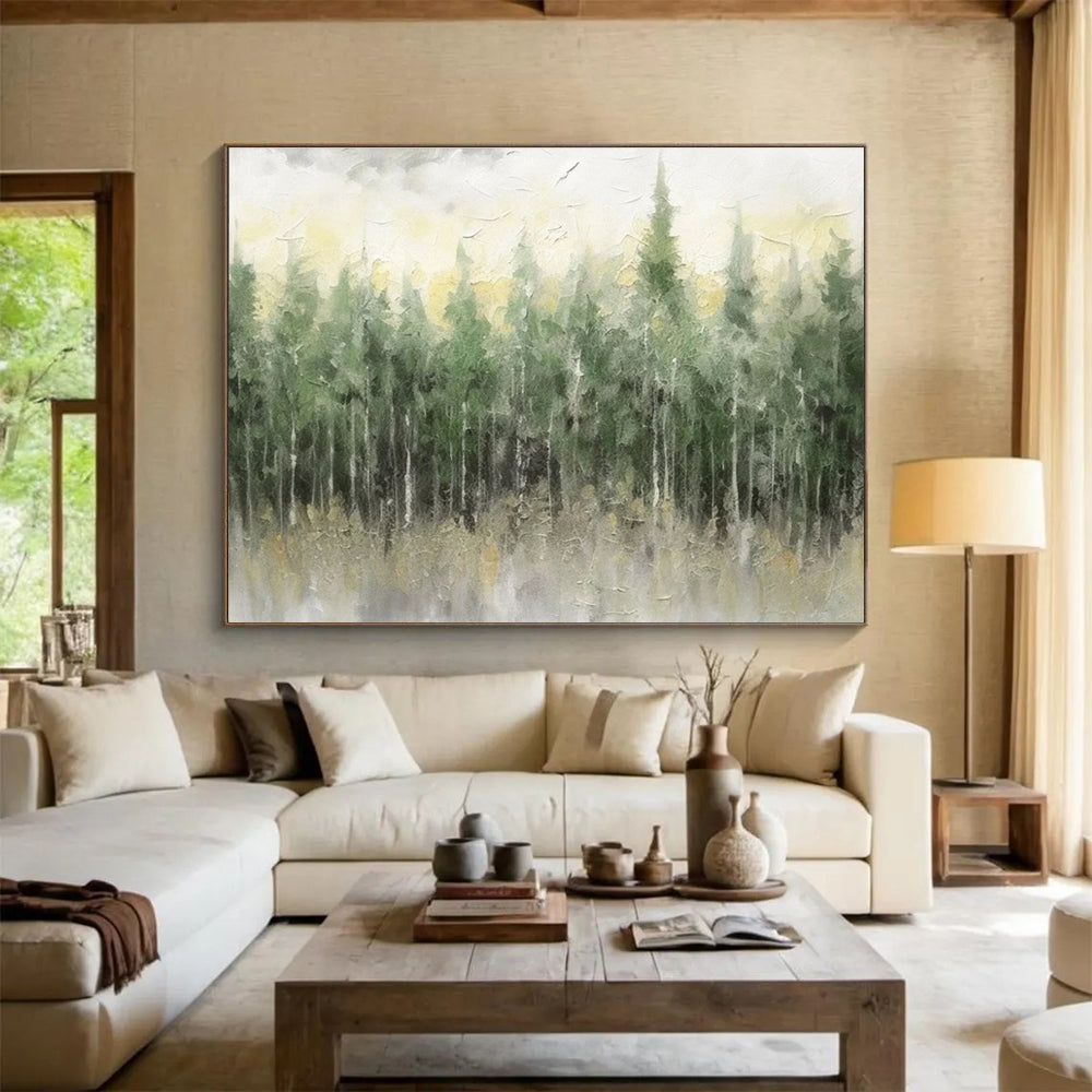 Green Grey Forest Mist Abstract Painting THY064