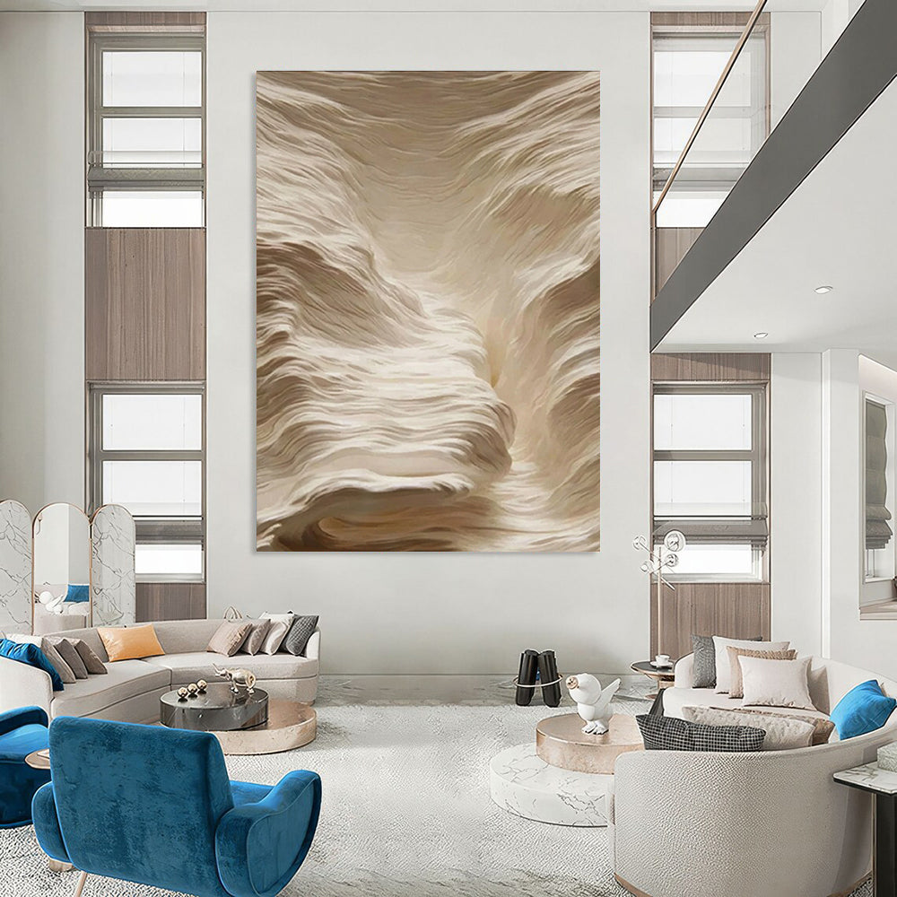 Beige Textured Wave Abstract Painting ADGE023