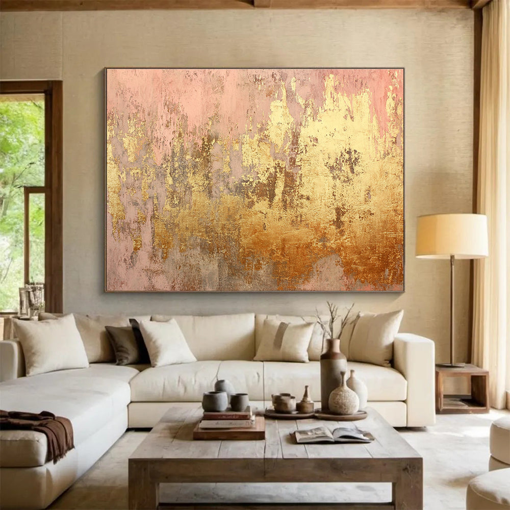Pink and Gold Textured Abstract Painting DYP071