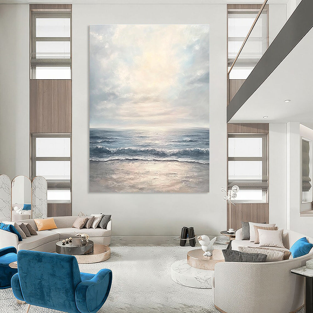 Large Abstract Painting of a serene seascape with gentle waves in soft pastel tones creating a tranquil atmosphere and harmony with nature.STSC1177