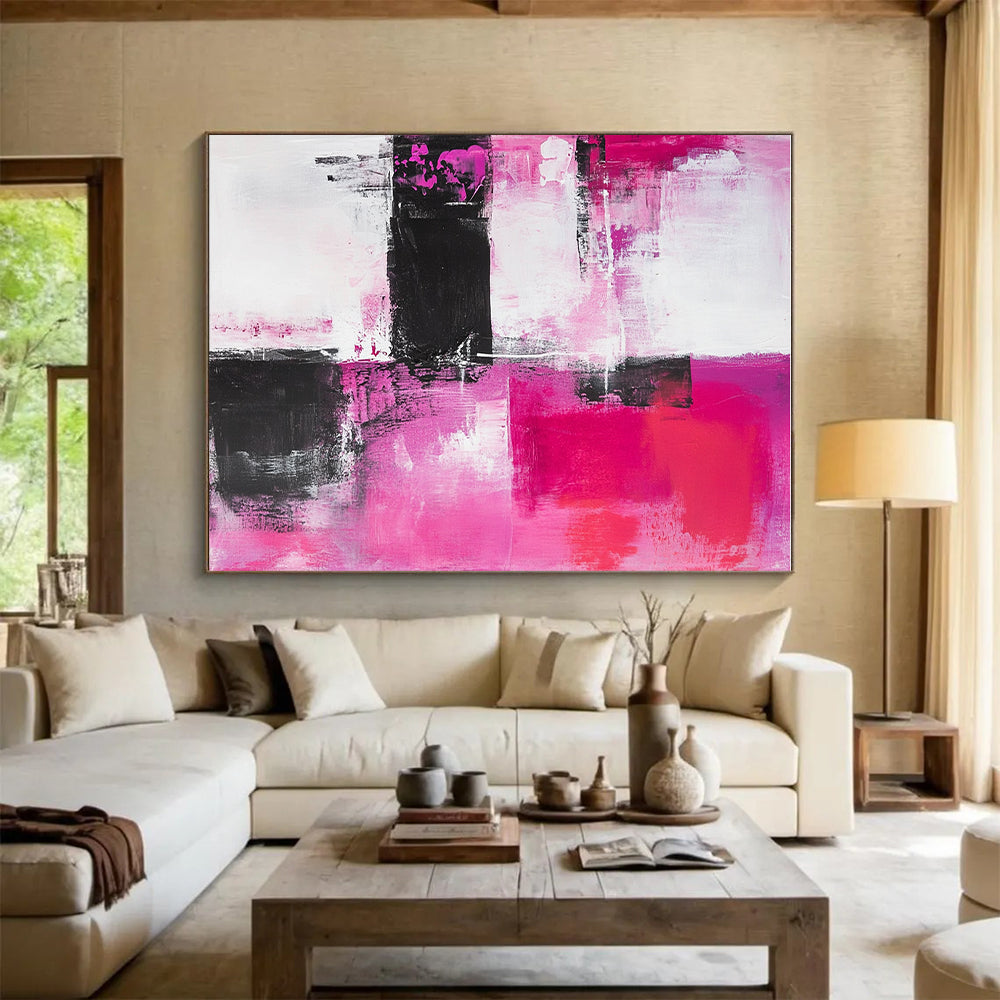Pink Black Abstract Painting with Bold Contrasts GER537