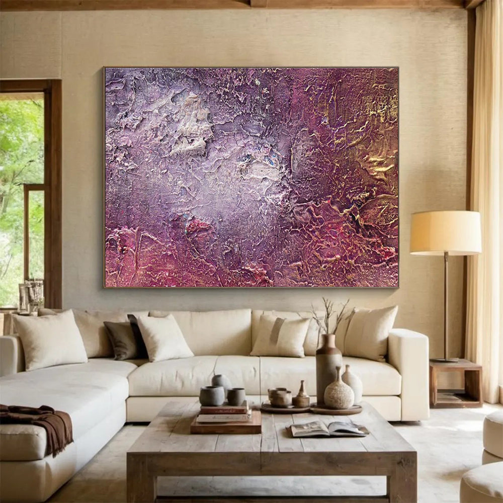Purple Textured Abstract Painting with Rich, Layered Surfaces THY361