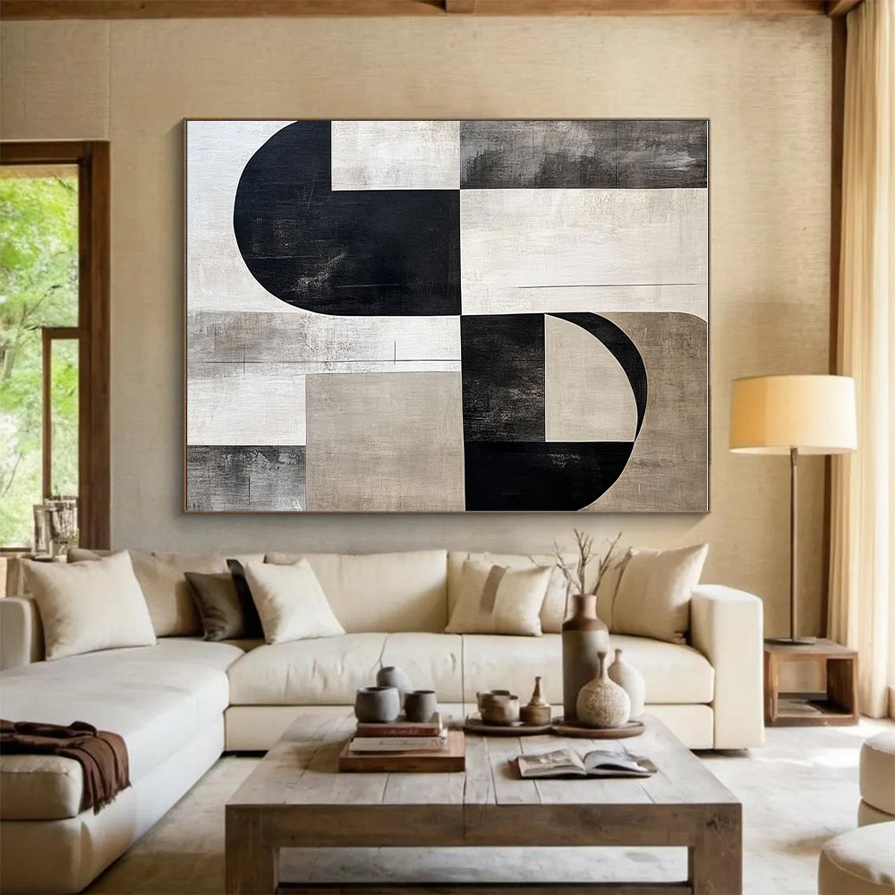 Black and Beige Geometric Shapes Abstract Painting GER211