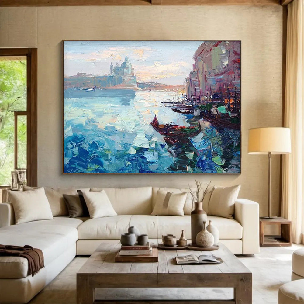 Blue Pink Venice Canal Reprise Abstract Painting THY466
