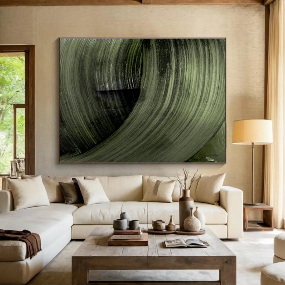 Green Swirl Abstract Painting with Dynamic Textures THY123