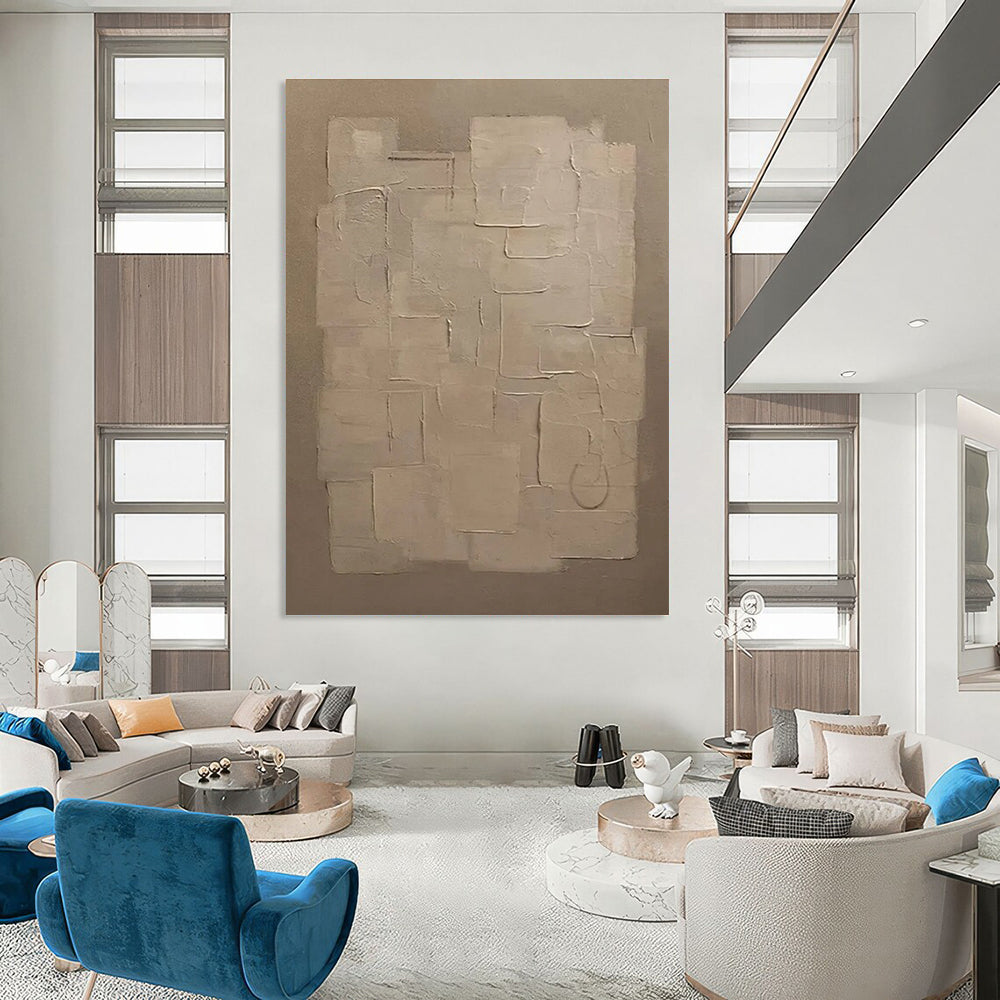 Beige Patchwork Abstract Painting with Gentle Textures ADGE489