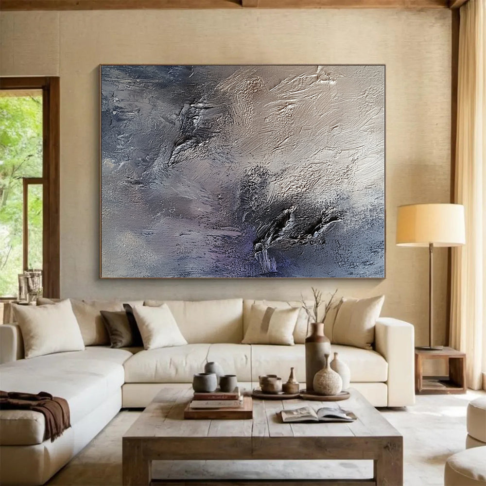 Gray and Purple Textured Abstract Painting with Dynamic Surfaces GER069