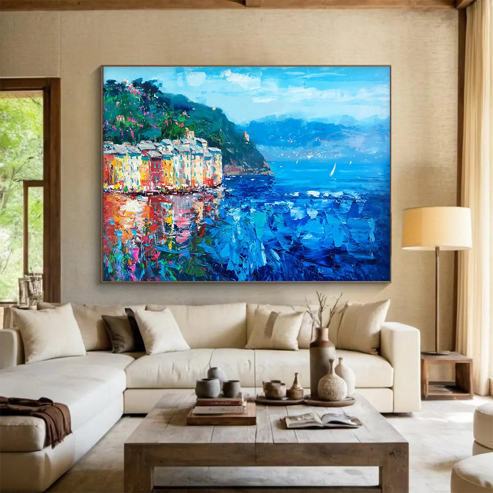 Coastal Village Reflection Abstract Painting THY442