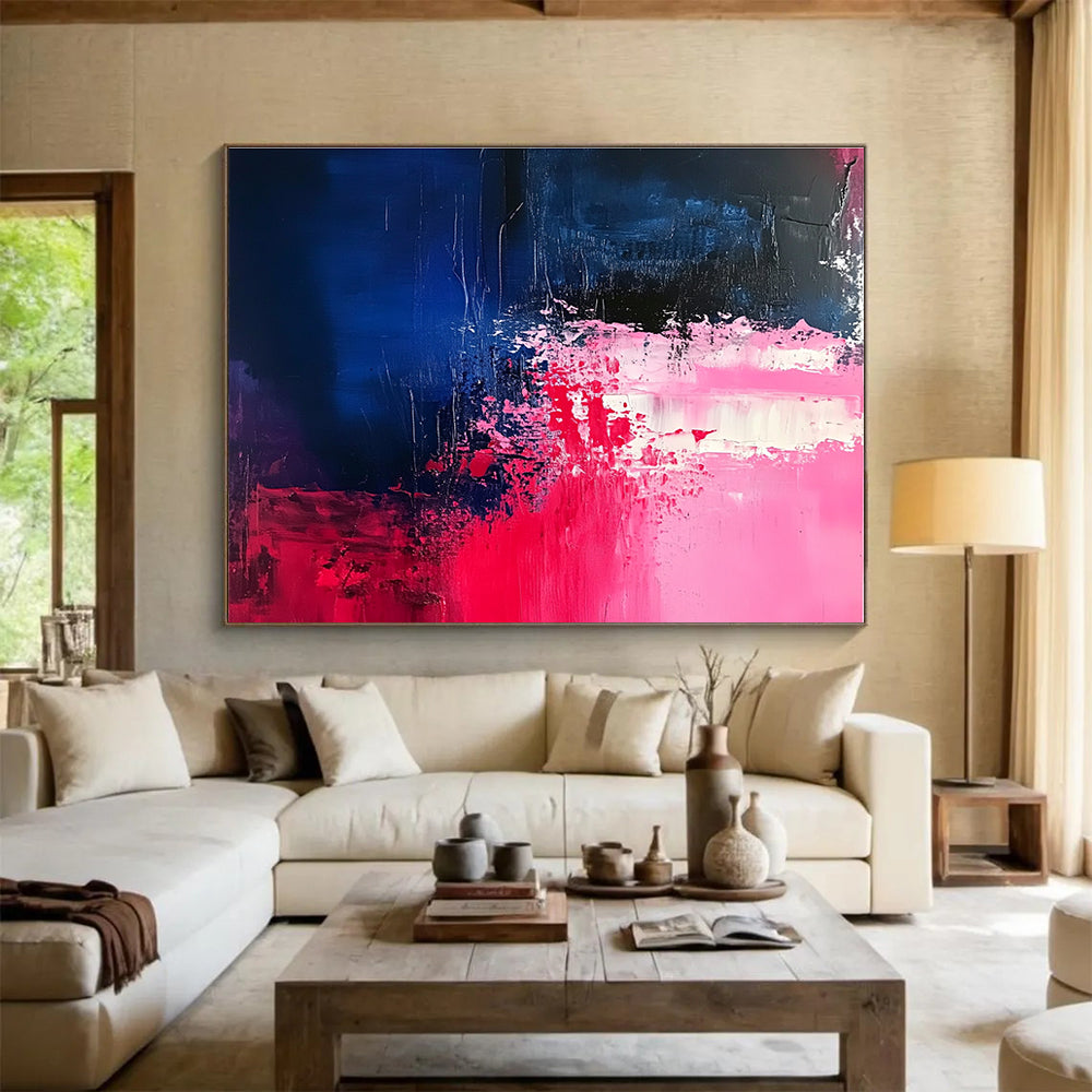 Pink and Blue Abstract Painting with Bold Textures DYP187