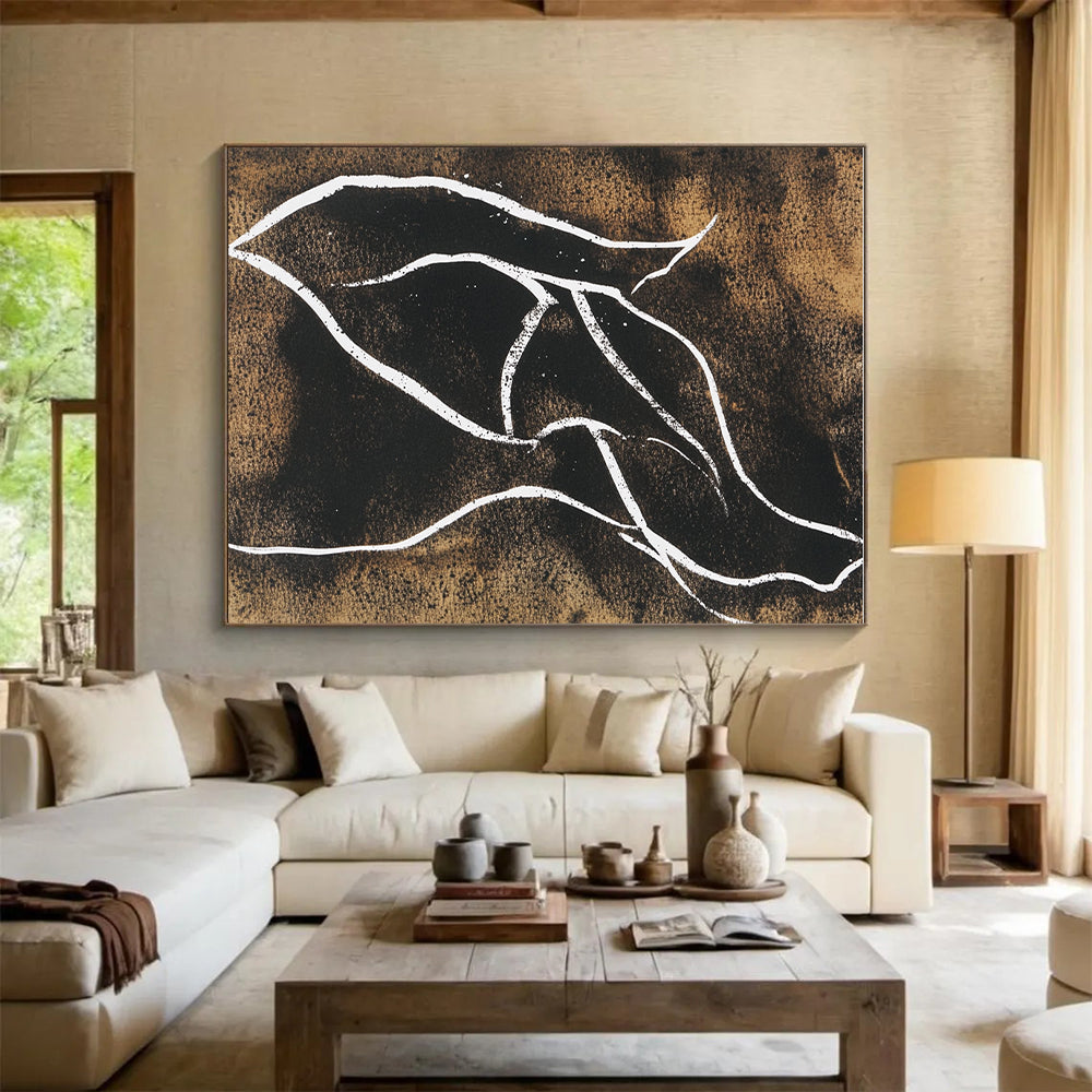 Line - Art Abstract with White Lines on Brown GER304