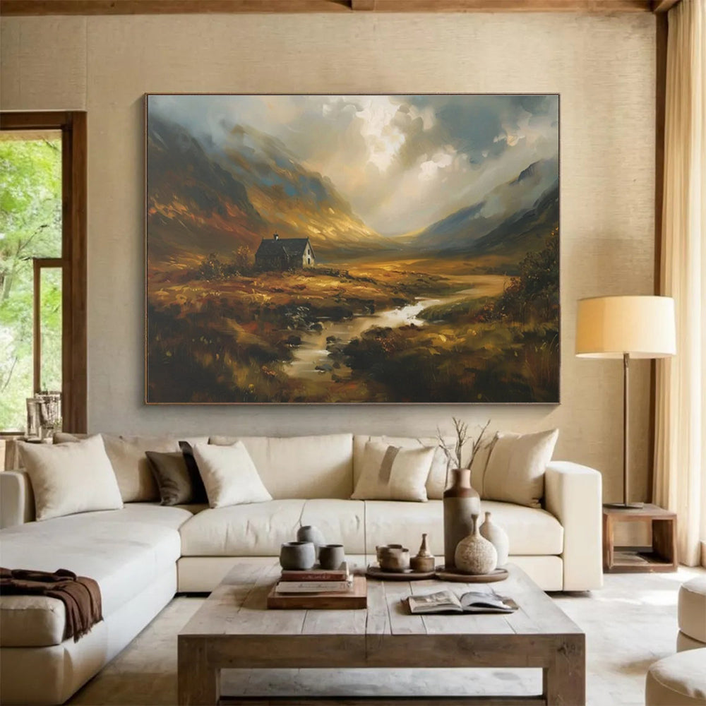 Mountain Cottage Abstract Painting with Warm, Rustic Charm THY402
