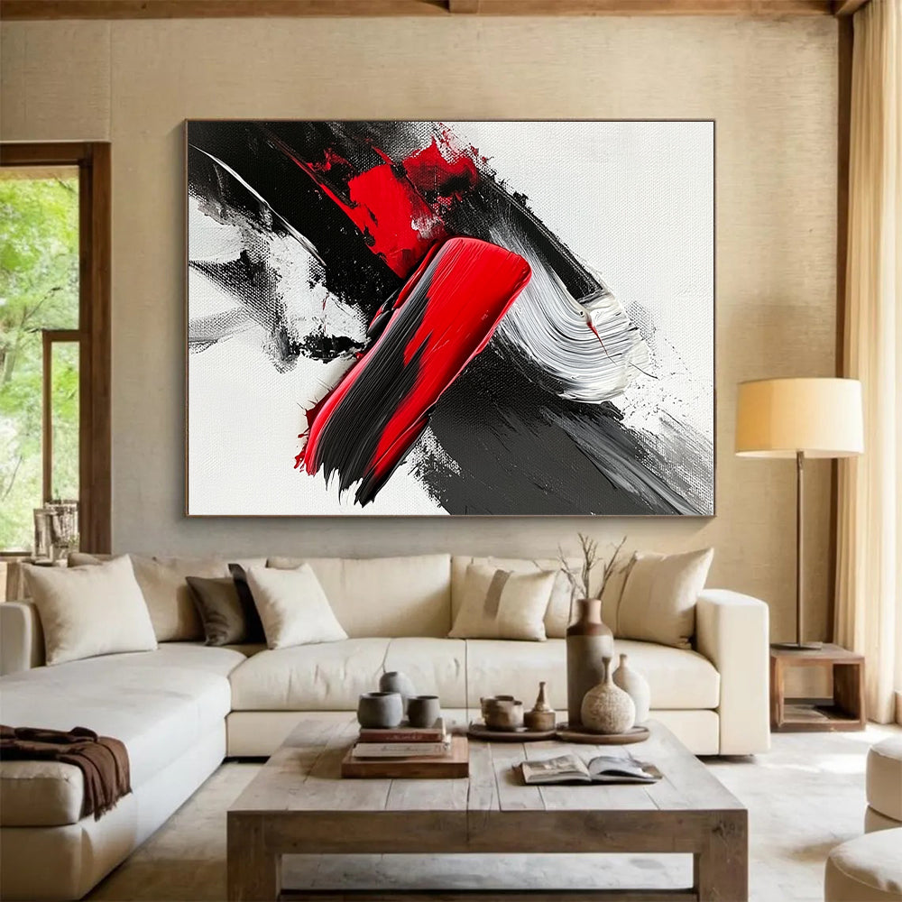 Red Black White Abstract with Bold Textured Strokes GER369