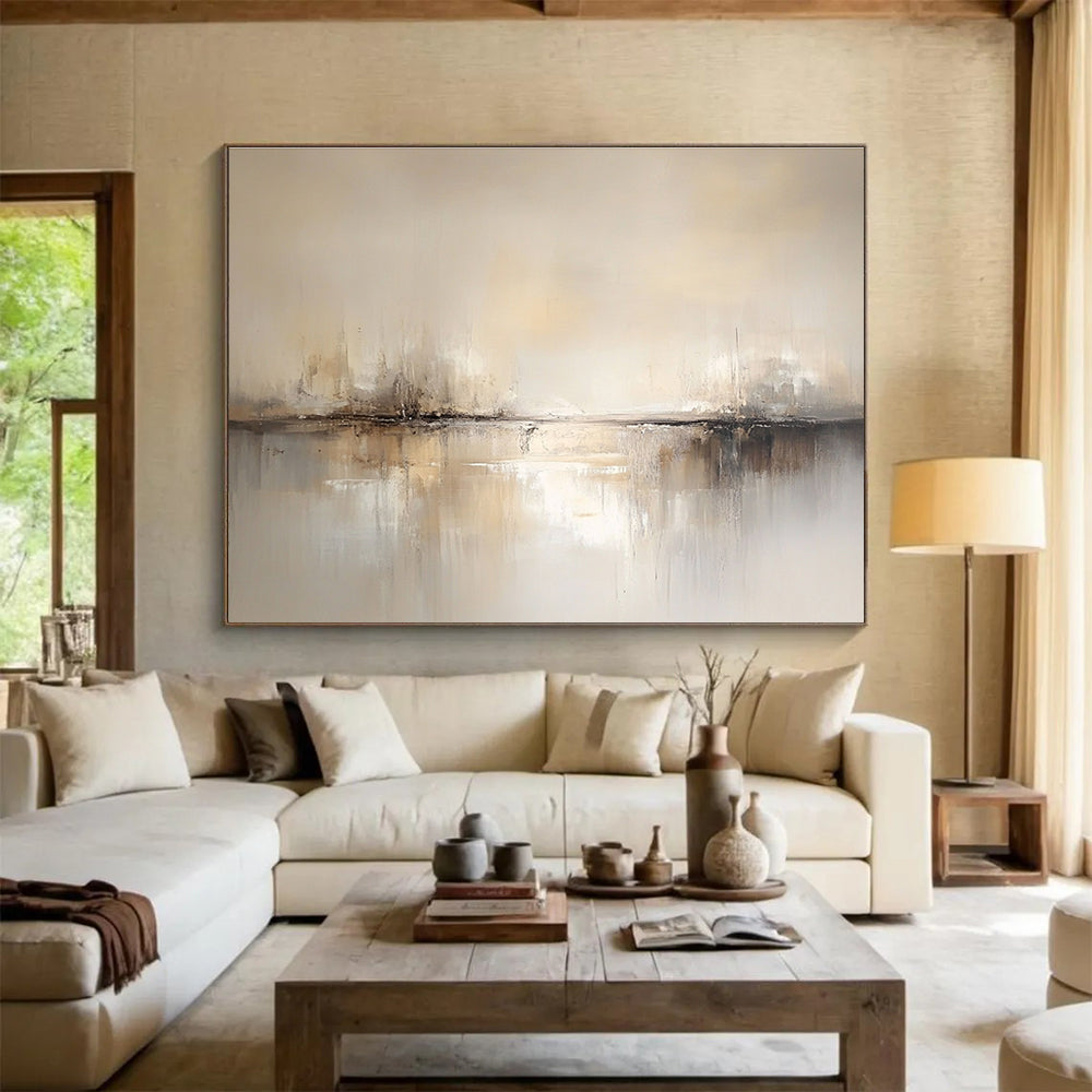 Neutral Tone Abstract Painting with Subtle Reflections DYP386