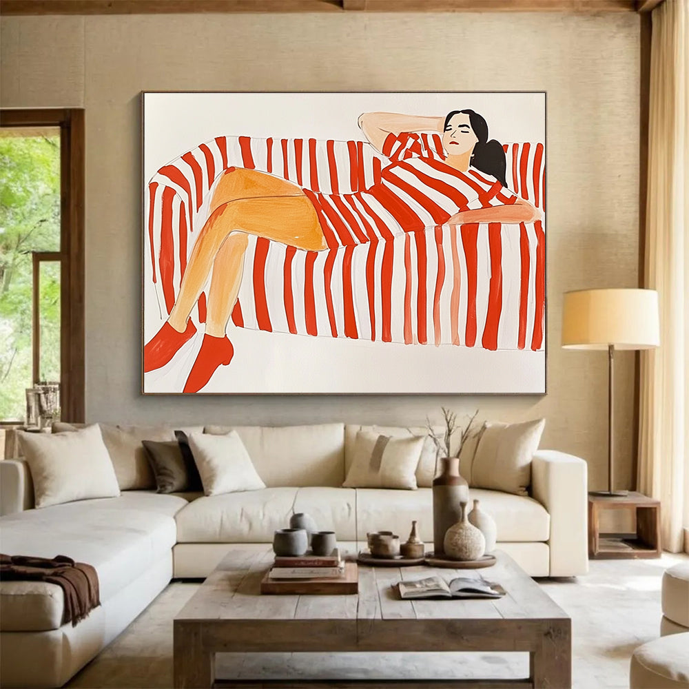 Red and White Striped Figure Abstract Painting DYP089