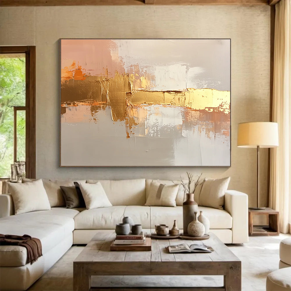 Gold and Neutral Abstract Painting with Elegant Textures DYP375