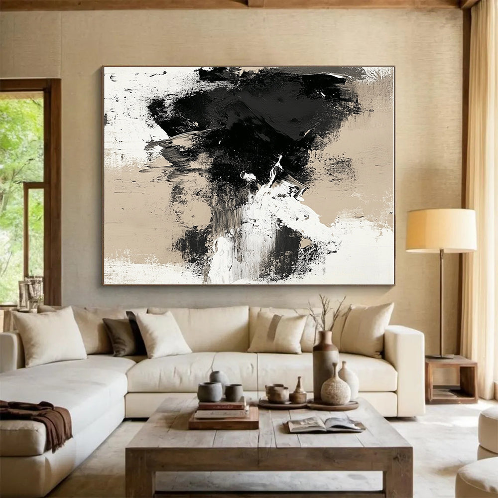 Neutral Tone Abstract with Black White and Beige GER352