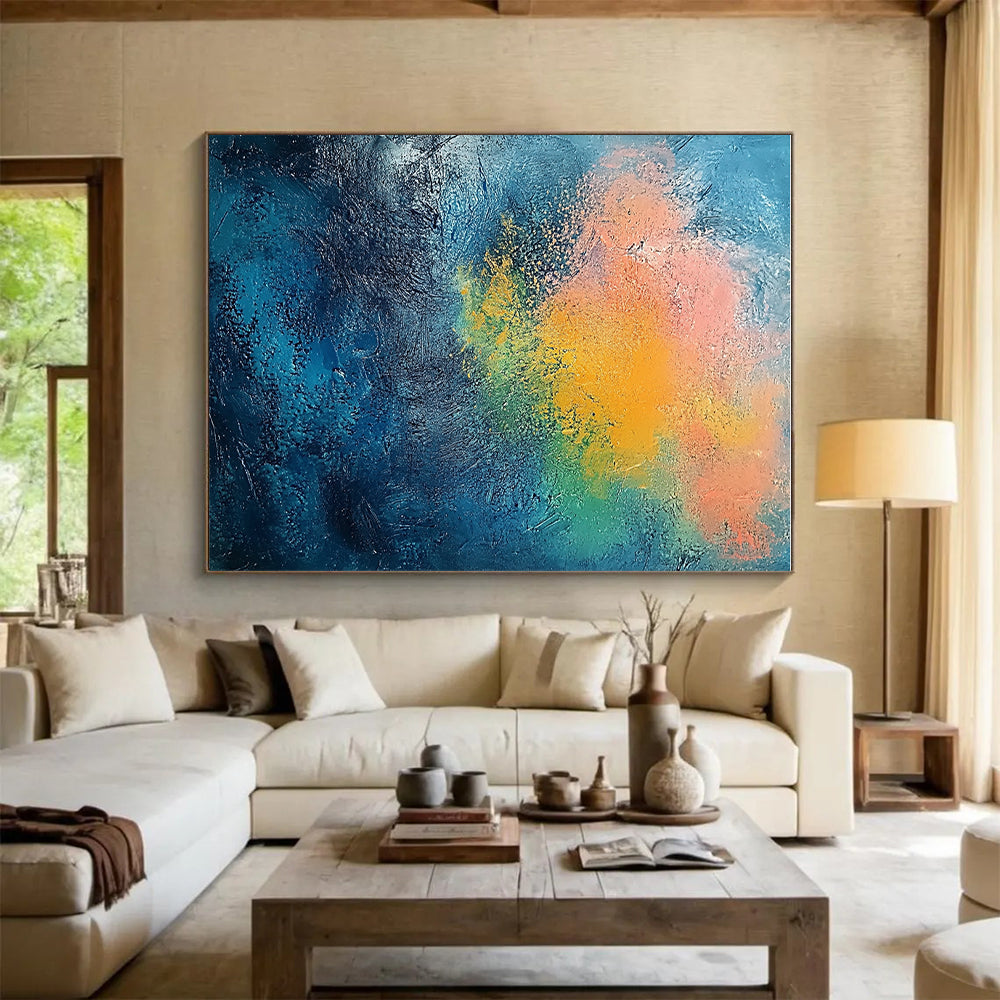 Rainbow - like Abstract Painting on Blue Background GER683