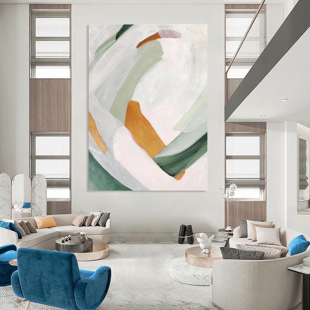 White Green and Gold Abstract Painting ADGE257