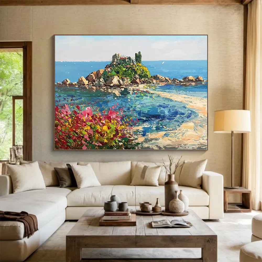 Blue Pink Island Coastal Abstract Painting THY469