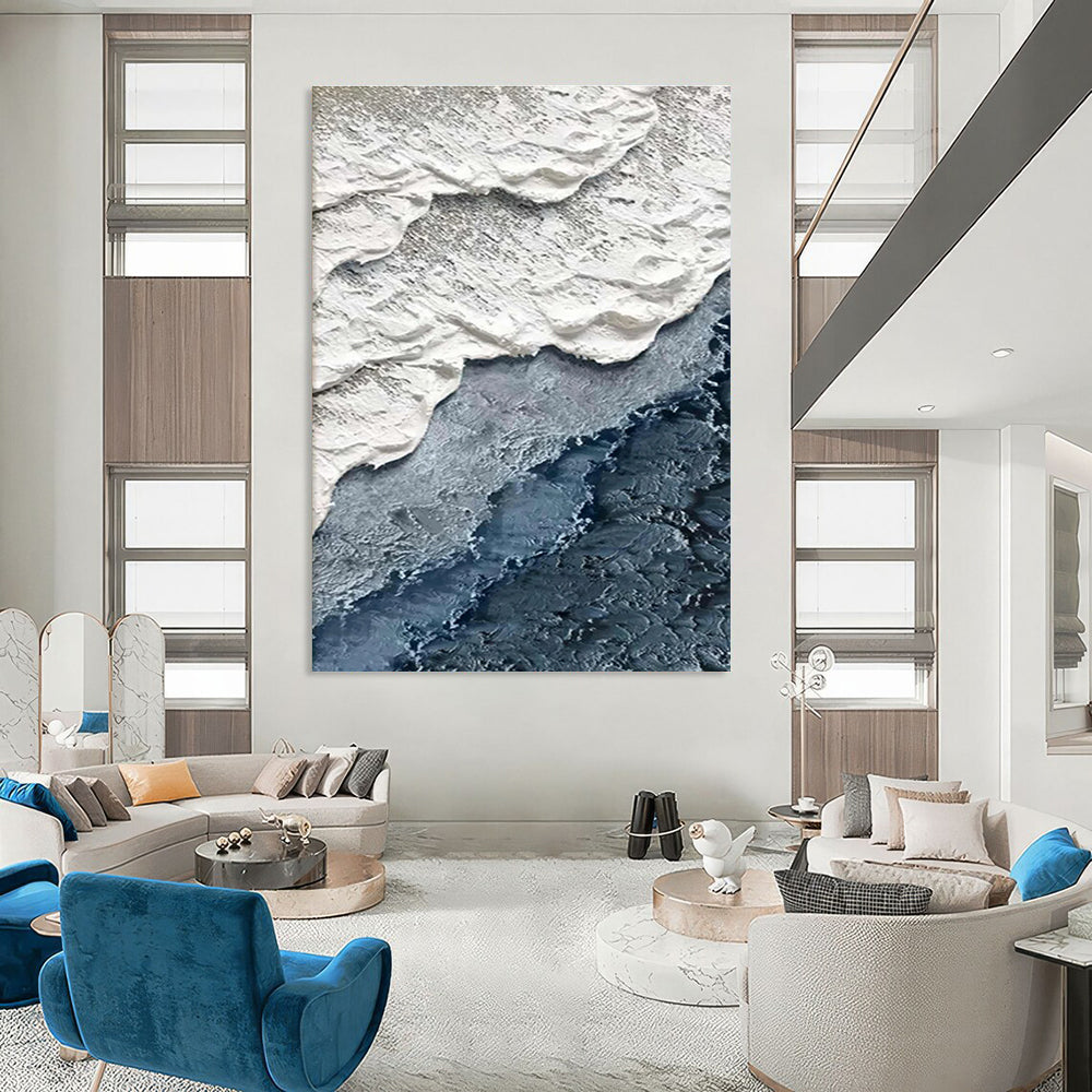 Gray and White Textured Wave Abstract Painting ADGE325