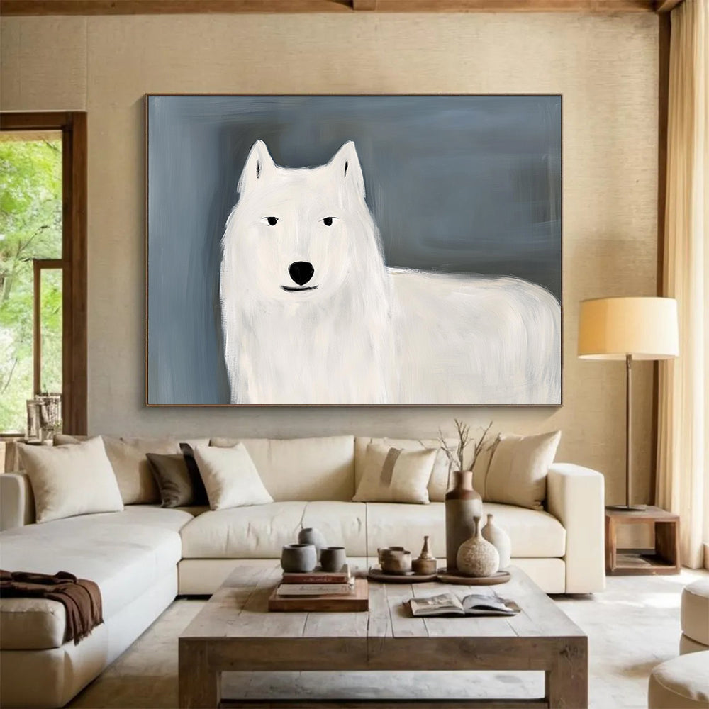 White Wolf Portrait Abstract Painting on Grey DYP163