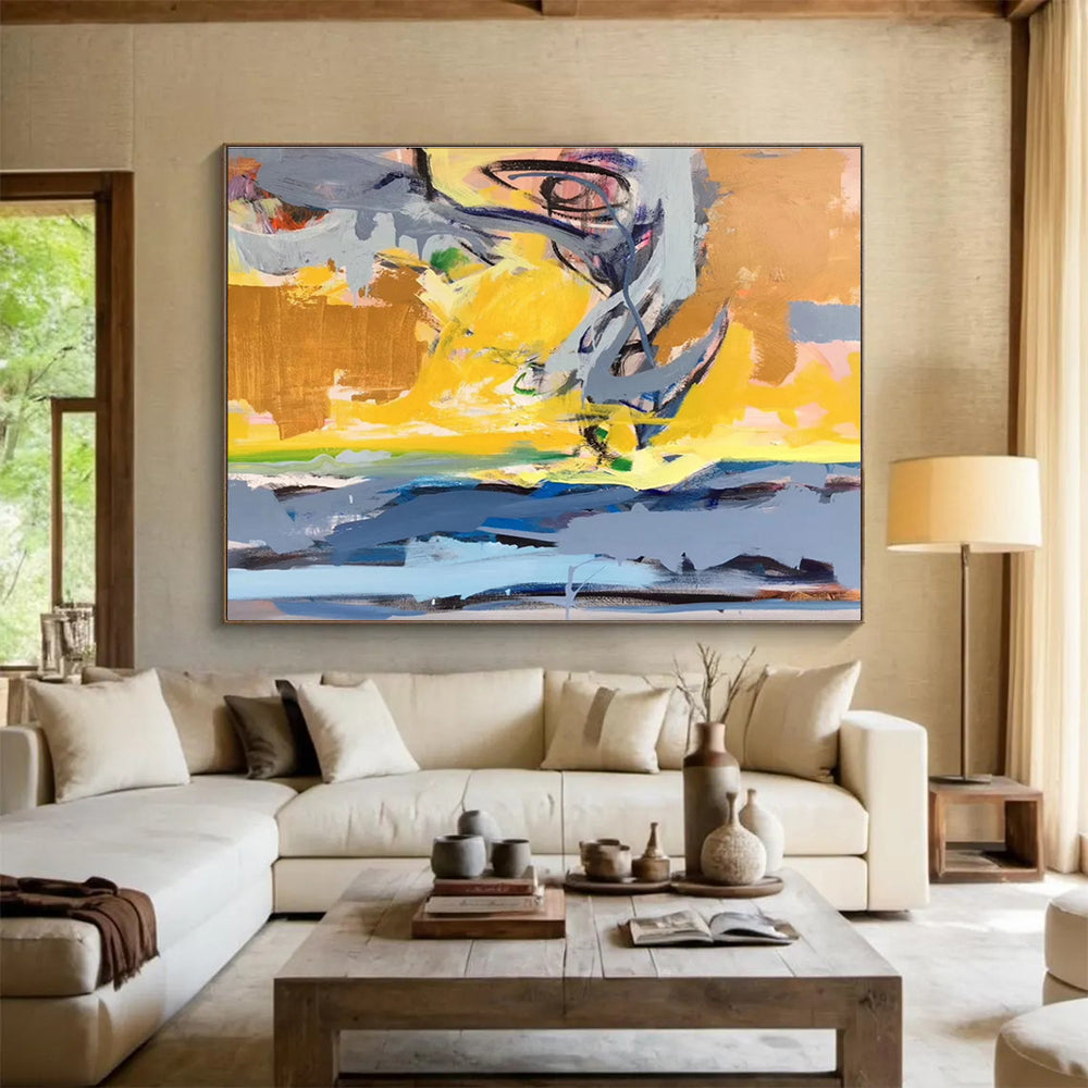 Yellow Grey Colorful Abstract Painting THY033