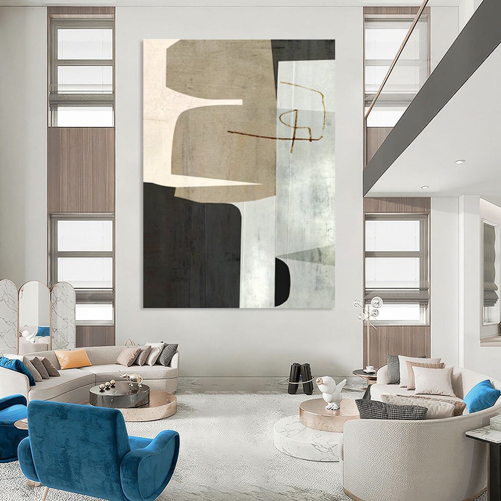 Geometric Shapes in Neutral Tones with Brown Accents Abstract Painting ADGE158