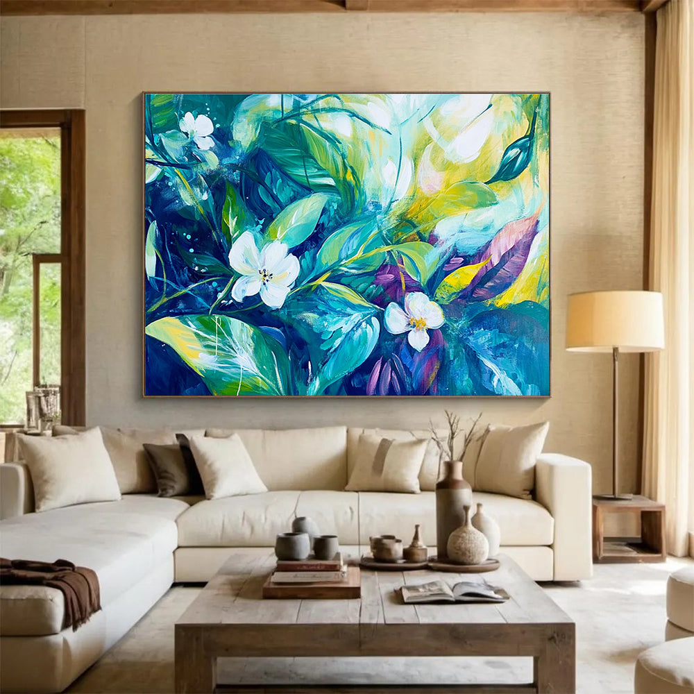 Green Blue White - Flower Leaf Abstract Painting DYP023