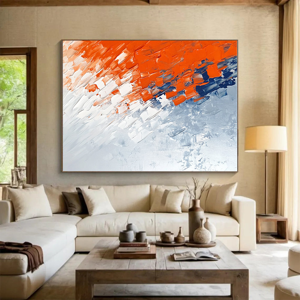 Orange Blue White Abstract Painting with Textured Layers GER495