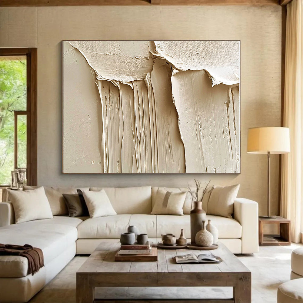 Beige Textured Abstract Painting with Layered Surfaces GER071