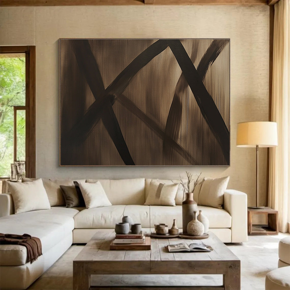 Brown and Black Abstract Lines Painting with Textured Background DYP507