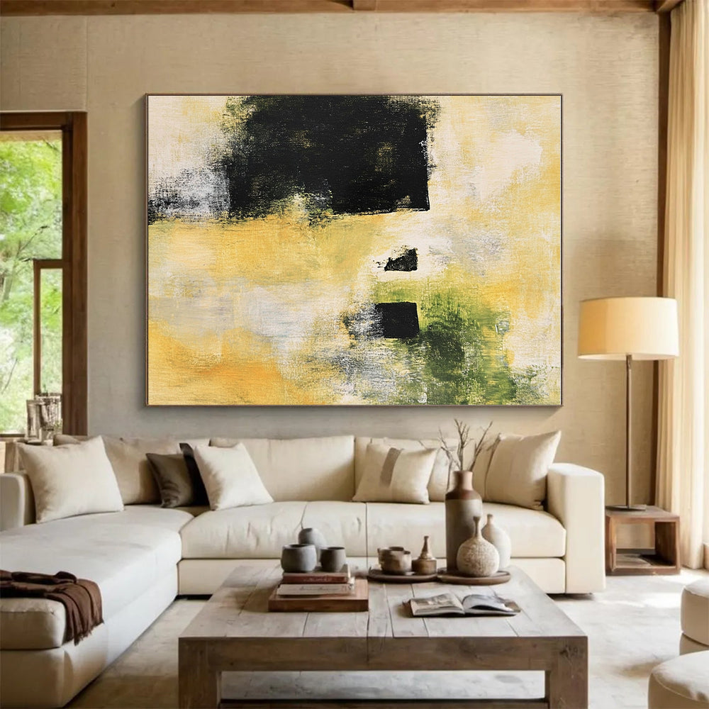Yellow Green Abstract Painting with Dark Accents GER754