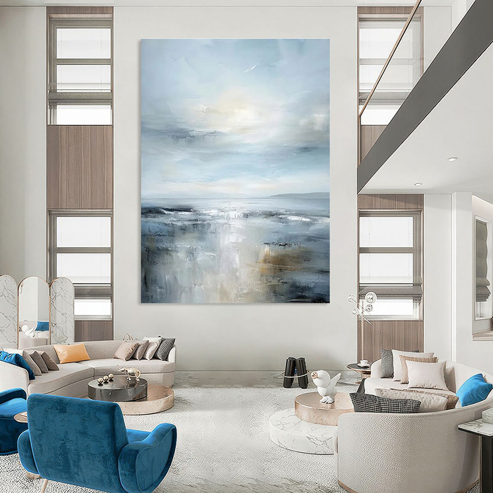 Light Blue and Gray Sea - themed Abstract Painting for Serene Spaces ADGE059