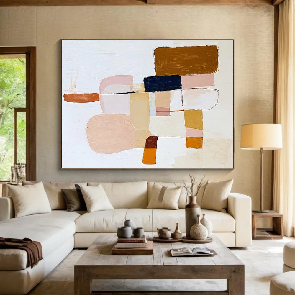 Neutral Block Abstract Painting with Earthy Tones GER700